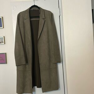 Zara Suede Olive Green Coat - Size Large